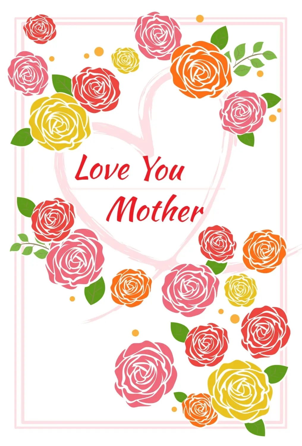 カラフルな薔薇イラストの母の日カード, 縦, 横書き, 薔薇, グリーティングカードテンプレート