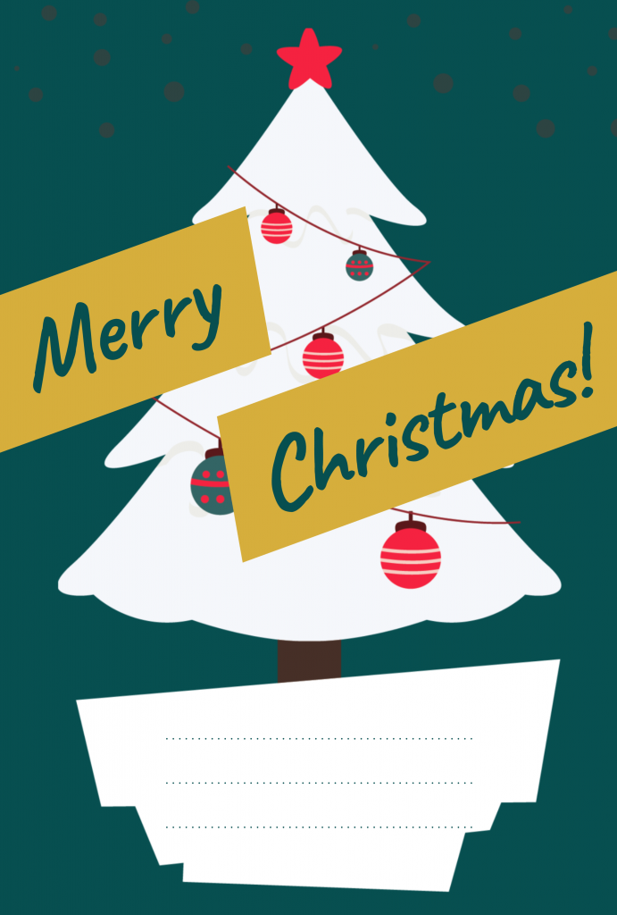 クリスマスカード（白ツリーとリボン）