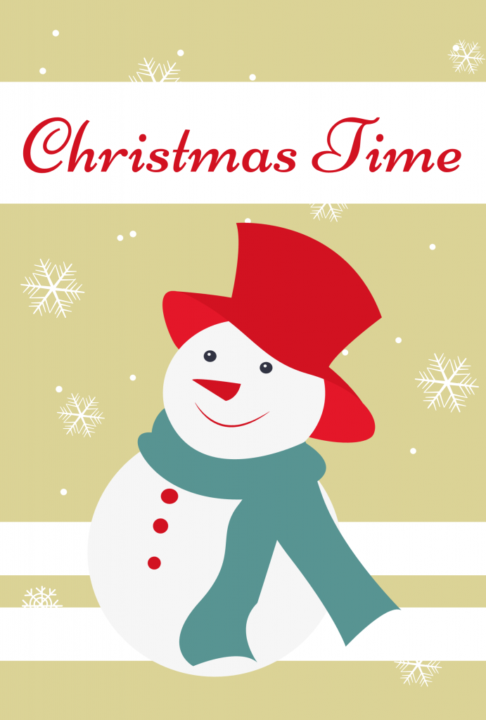 クリスマスカード 赤いハットの雪だるま